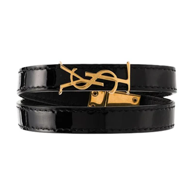 SAINT LAURENT Unisex Black Patent Leather Bracelet情侣款 AHG0J1000
