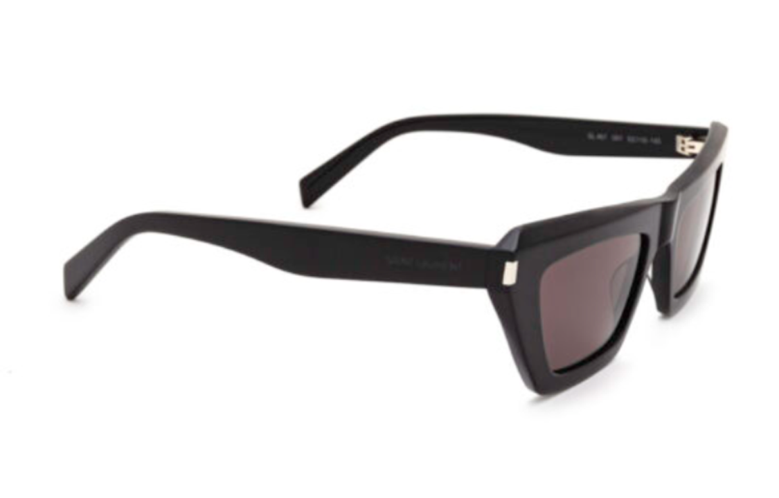 Lookbook Saint Laurent Unisex Black Sunglasses with Logo Detail and Irregular Frame Design. SL467-001