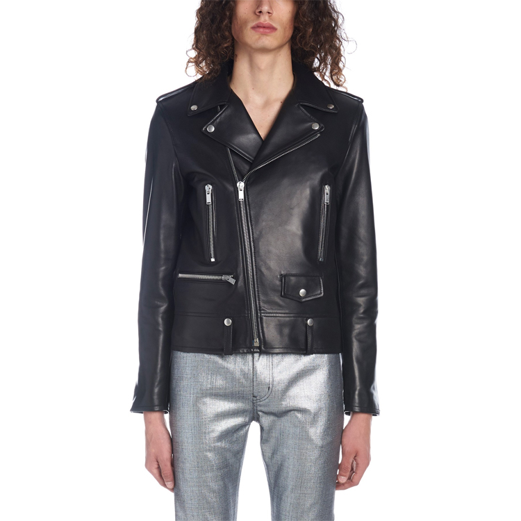 Shop SAINT LAURENT Jaket Klasik Hitam Unisex Lengan Panjang dengan Resleting 484284Y5YA21000