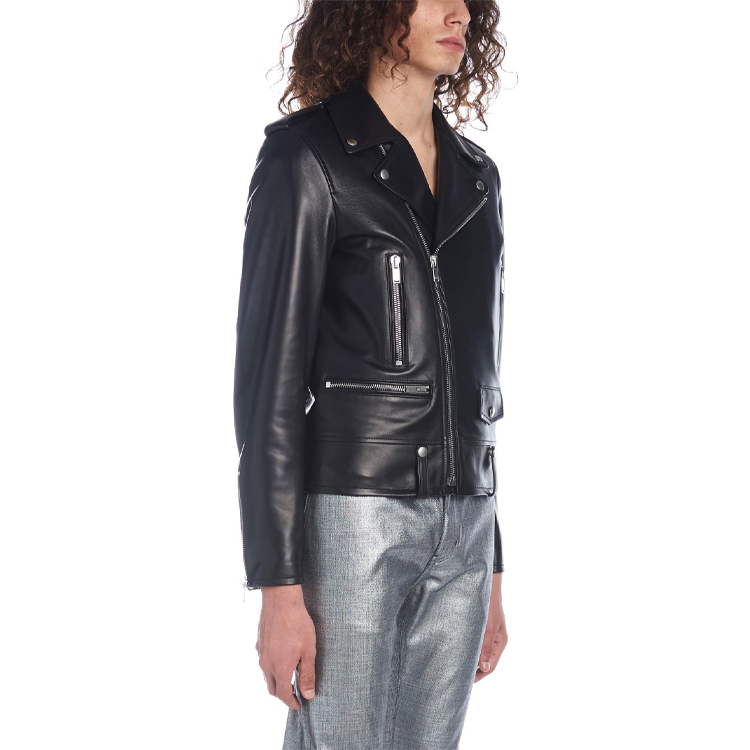 Sizing SAINT LAURENT Jaket Klasik Hitam Unisex Lengan Panjang dengan Resleting 484284Y5YA21000