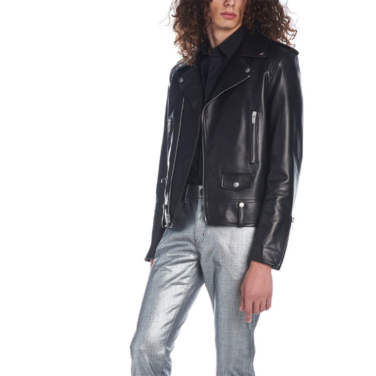 Cheap SAINT LAURENT Jaket Klasik Hitam Unisex Lengan Panjang dengan Resleting 484284Y5YA21000