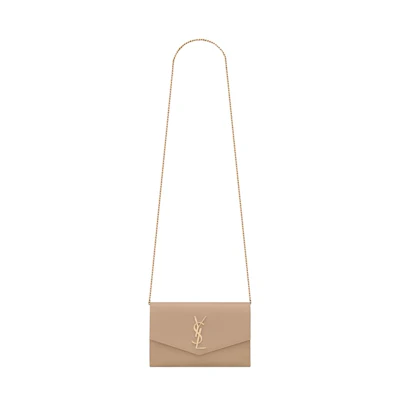 Saint Laurent Uptown Chain Wallet Grain De Poudre Dark Beige