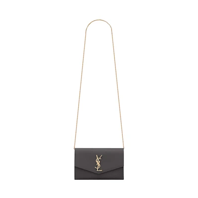 Saint Laurent Uptown Chain Wallet Grain De Poudre Storm