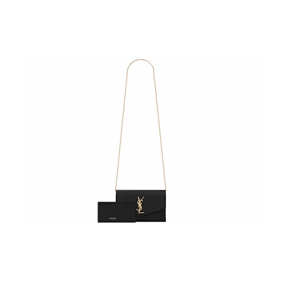 Saint Laurent Uptown Chain Wallet Grain de Poudre Black