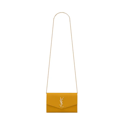 Saint Laurent Uptown Chain Wallet Grain De Poudre Mimosa Yellow