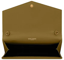 Lookbook Saint Laurent Uptown Chain Wallet Grain De Poudre Olive Green