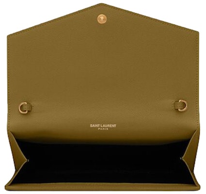 Saint Laurent Uptown Chain Wallet Grain De Poudre Olive Green Lookbook Saint Laurent Uptown Chain Wallet Grain De Poudre Olive Green