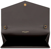 Lookbook Saint Laurent Uptown Chain Wallet Grain De Poudre Pebble