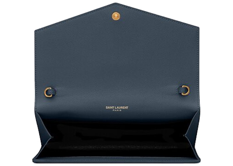 Lookbook Saint Laurent Wallet Cadena Uptown Grain De Poudre Azul Charron