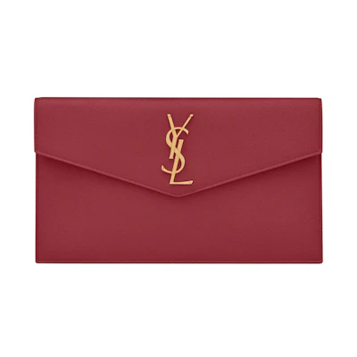 Saint Laurent Uptown Pouch Grain de Poudre Embossed Rouge Opyum