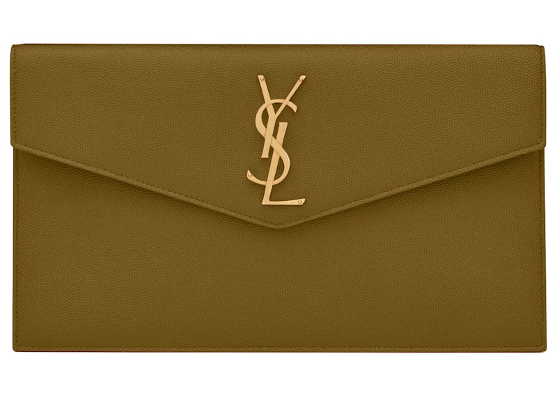 Saint Laurent Uptown Pouch Grain de Poudre Embossed Olive Green
