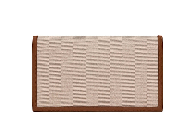 Order Saint Laurent Uptown Pouch de Lona y Cuero Beige Natural
