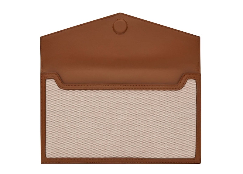 Lookbook Saint Laurent Uptown Pouch de Lona y Cuero Beige Natural