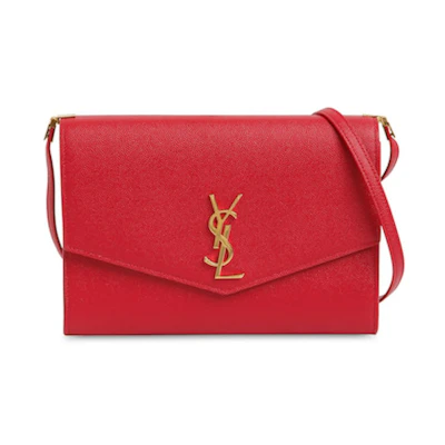 Saint Laurent Uptown Strap Bag Grain de Poudre Embossed Leather Mini Eros Red