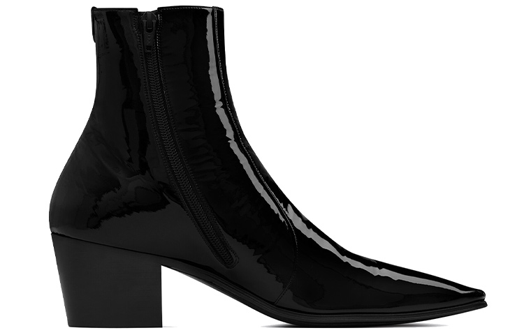 Order SAINT LAURENT Vassili 漆皮拉鍊短靴 黑色