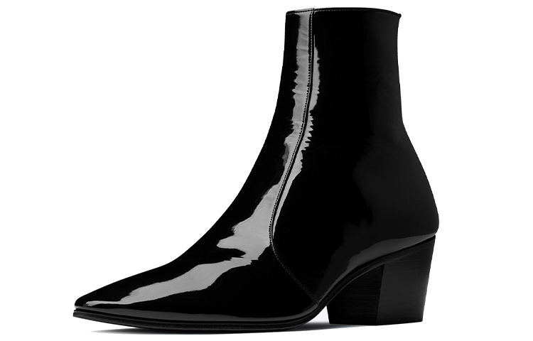 Lookbook SAINT LAURENT Vassili 漆皮拉鍊短靴 黑色