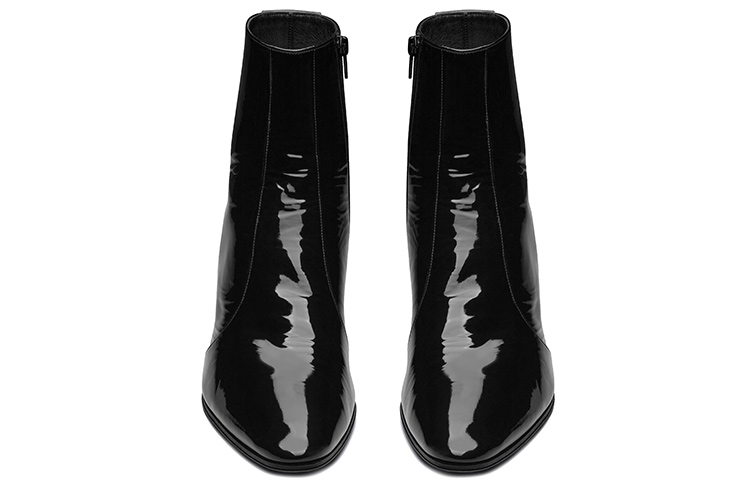 Shop SAINT LAURENT Vassili 漆皮拉鍊短靴 黑色