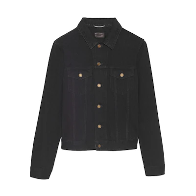 SAINT LAURENT Washed Denim Zip-Up Jacket Black 597085YF8991220