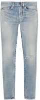 Saint Laurent Washed Distressed Slim Fit Blue Denim Jeans 527389YJ5074568 Saint Laurent Washed Distressed Slim Fit Blue Denim Jeans 527389YJ5074568