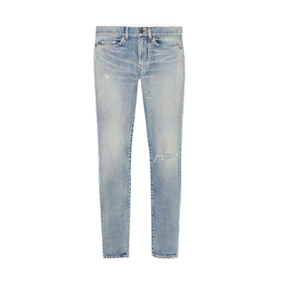 Saint Laurent Washed Distressed Slim Fit Blue Denim Jeans 527389YJ5074568