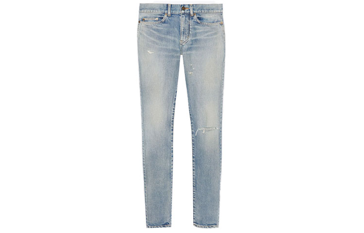 Order Saint Laurent Washed Distressed Slim Fit Blue Denim Jeans 527389YJ5074568