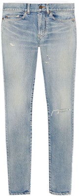 Saint Laurent Washed Distressed Slim Fit Blue Denim Jeans 527389YJ5074568 Order Saint Laurent Washed Distressed Slim Fit Blue Denim Jeans 527389YJ5074568