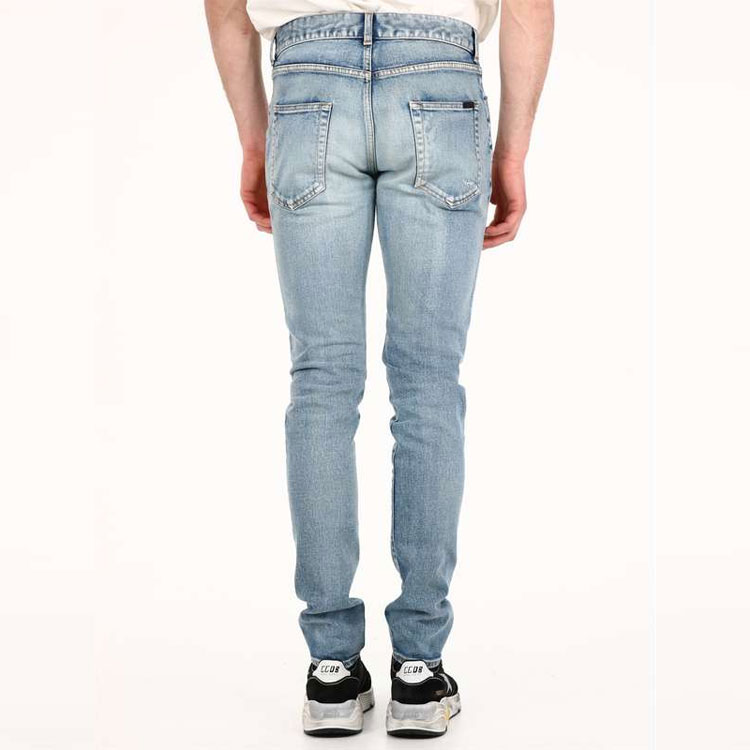 Purchase Saint Laurent Washed Distressed Slim Fit Blue Denim Jeans 527389YJ5074568