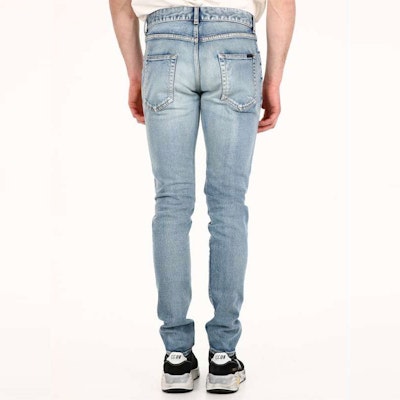 Saint Laurent Washed Distressed Slim Fit Blue Denim Jeans 527389YJ5074568 Purchase Saint Laurent Washed Distressed Slim Fit Blue Denim Jeans 527389YJ5074568