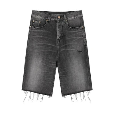 SAINT LAURENT Washed Fringe Buttoned Denim Shorts Mens Black 551367YC8571160