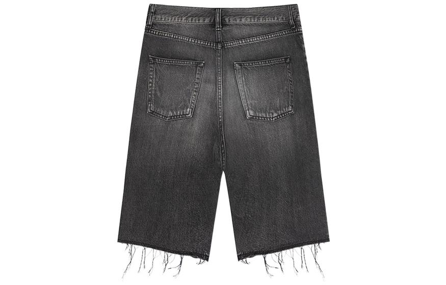 Lookbook SAINT LAURENT Washed Fringe Buttoned Denim Shorts Mens Black 551367YC8571160