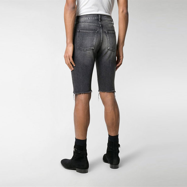 Purchase SAINT LAURENT Washed Fringe Buttoned Denim Shorts Mens Black 551367YC8571160