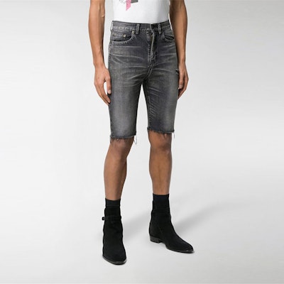 SAINT LAURENT Washed Fringe Buttoned Denim Shorts Mens Black 551367YC8571160 Details for SAINT LAURENT Washed Fringe Buttoned Denim Shorts Mens Black 551367YC8571160