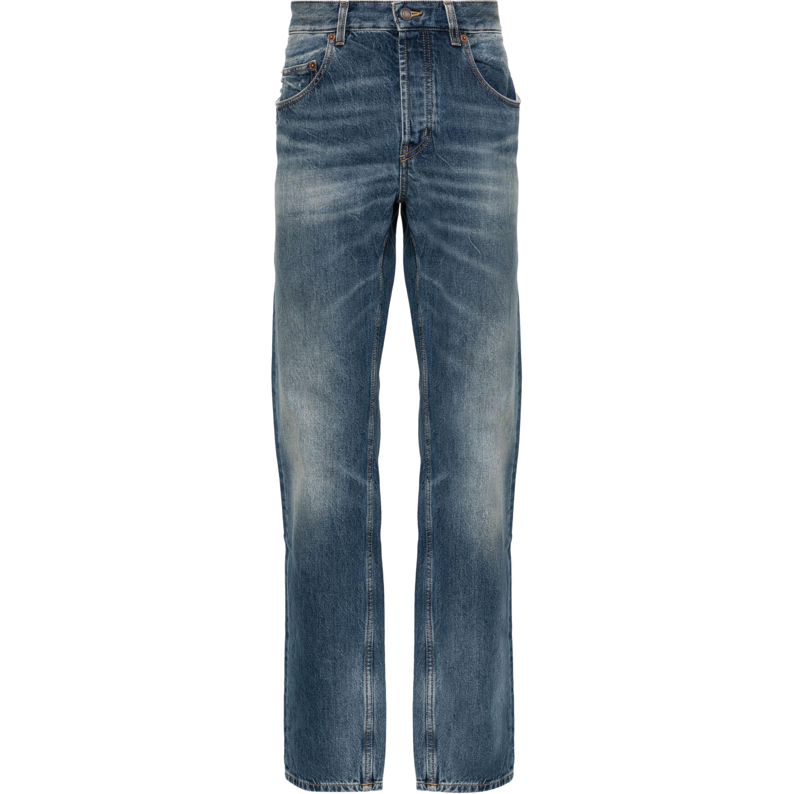SAINT LAURENT Washed Straight-Leg Button Casual Jeans  Blue 757190Y09XB5069