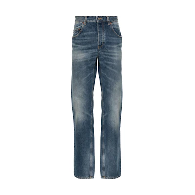 SAINT LAURENT Washed Straight-Leg Button Casual Jeans Blue 757190Y09XB5069