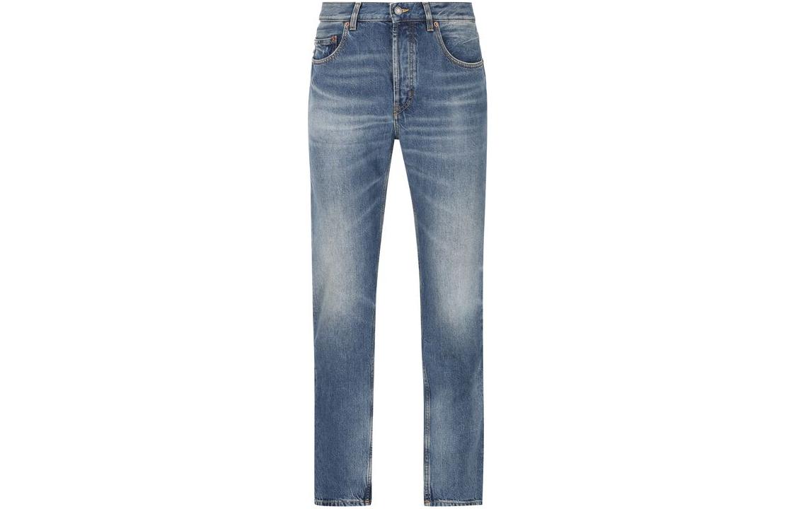 Order SAINT LAURENT Washed Straight-Leg Button Casual Jeans  Blue 757190Y09XB5069