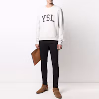 Shop Saint Laurent 白色 圓領印花標誌長袖棉質上衣 666979Y36IP9766