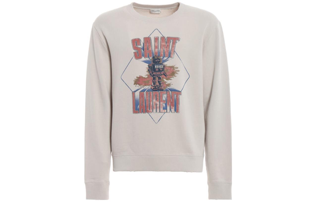 SAINT LAURENT White Letter Printed Crewneck Long Sleeve Sweatshirt Men 557556-YBDW2-9721