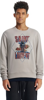 サンローラン メンズ ホワイト ロゴプリント 長袖クルーネックスウェット 557556-YBDW2-9721 Lookbook サンローラン メンズ ホワイト ロゴプリント 長袖クルーネックスウェット 557556-YBDW2-9721