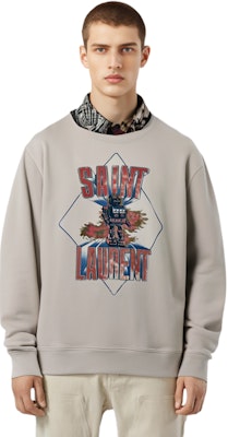 サンローラン メンズ ホワイト ロゴプリント 長袖クルーネックスウェット 557556-YBDW2-9721 Shop サンローラン メンズ ホワイト ロゴプリント 長袖クルーネックスウェット 557556-YBDW2-9721