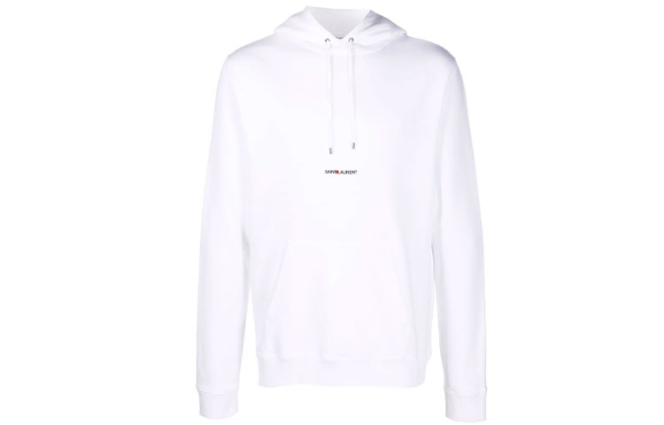 Order SAINT LAURENT White Logo Print Drawstring Hoodie. 677259YB2PG9000