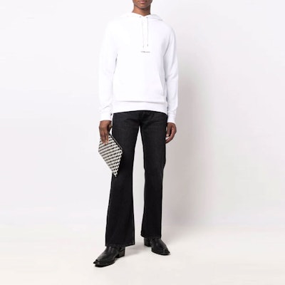 SAINT LAURENT White Logo Print Drawstring Hoodie. 677259YB2PG9000 Lookbook SAINT LAURENT White Logo Print Drawstring Hoodie. 677259YB2PG9000