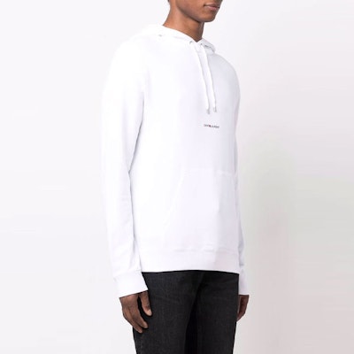 SAINT LAURENT White Logo Print Drawstring Hoodie. 677259YB2PG9000 Shop SAINT LAURENT White Logo Print Drawstring Hoodie. 677259YB2PG9000