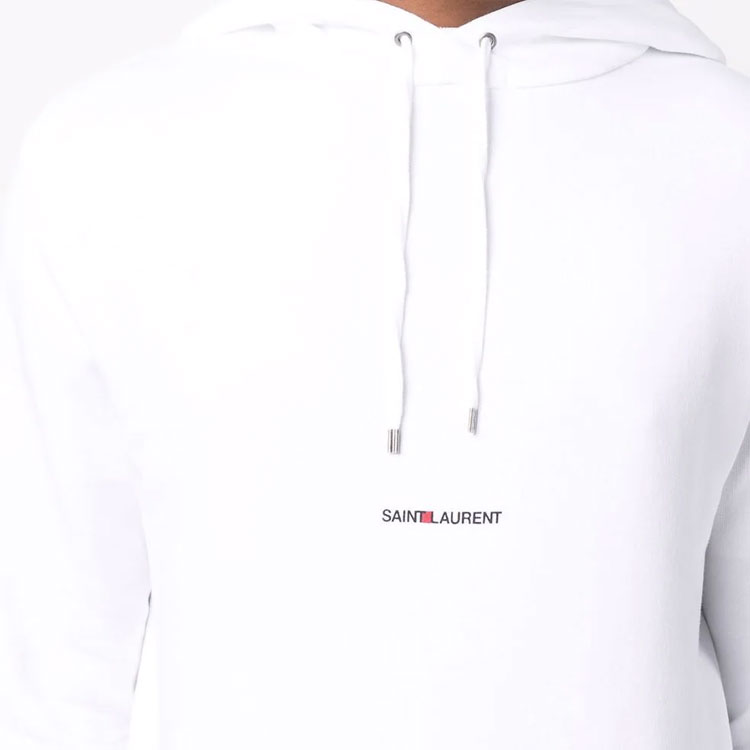 Details for SAINT LAURENT White Logo Print Drawstring Hoodie. 677259YB2PG9000