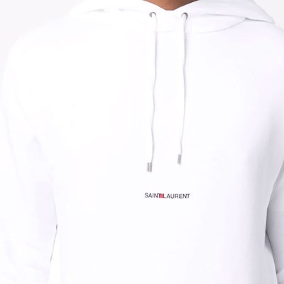 SAINT LAURENT White Logo Print Drawstring Hoodie. 677259YB2PG9000 Details for SAINT LAURENT White Logo Print Drawstring Hoodie. 677259YB2PG9000