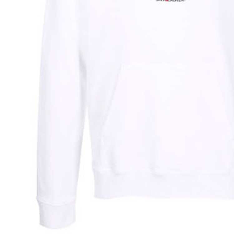 Sizing SAINT LAURENT White Logo Print Drawstring Hoodie. 677259YB2PG9000