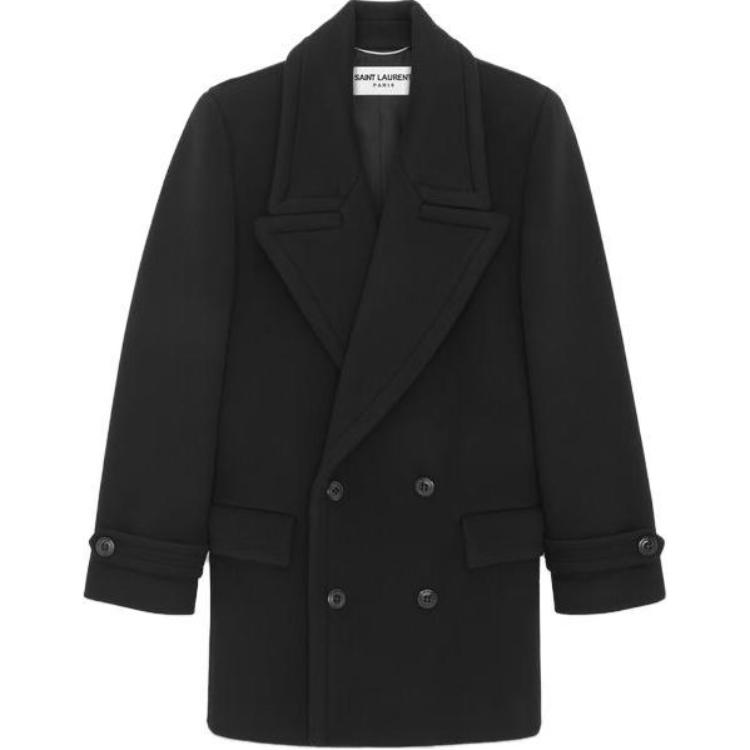 SAINT LAURENT Wool Peacoat Double-Breasted Jacket Men’s Black 753137Y060R1005