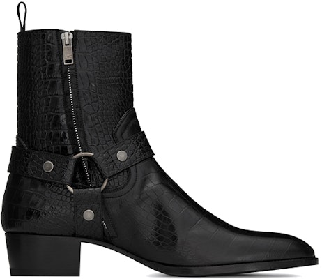 SAINT LAURENT Wyatt 鱷魚壓紋皮革短靴 黑色 Order SAINT LAURENT Wyatt 鱷魚壓紋皮革短靴 黑色