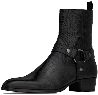 SAINT LAURENT Wyatt 鱷魚壓紋皮革短靴 黑色 Lookbook SAINT LAURENT Wyatt 鱷魚壓紋皮革短靴 黑色