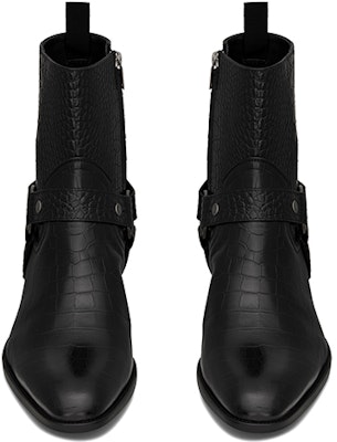 SAINT LAURENT Wyatt 鱷魚壓紋皮革短靴 黑色 Shop SAINT LAURENT Wyatt 鱷魚壓紋皮革短靴 黑色