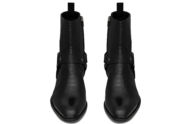 Shop Saint Laurent Wyatt 'Black Croc Embossed' 60351506A001000
